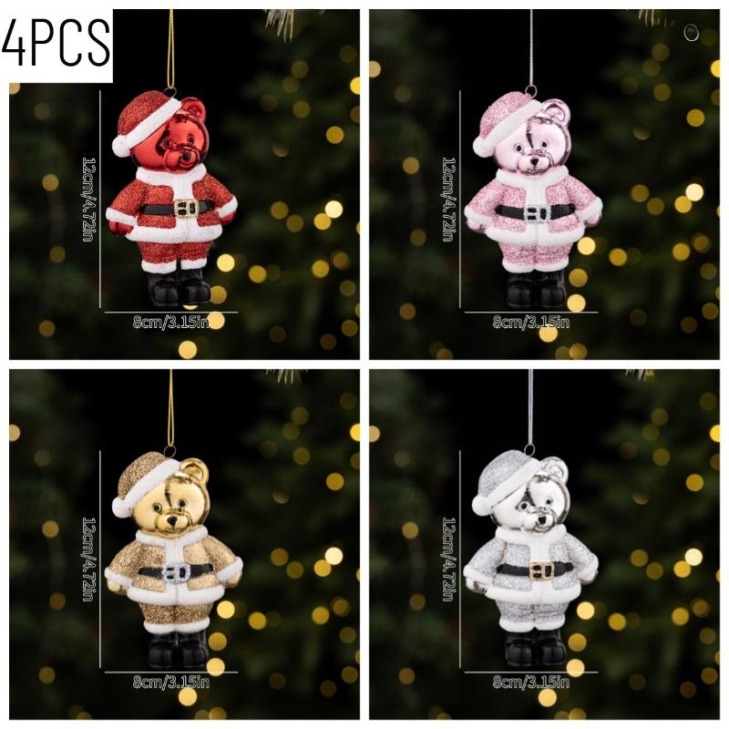 Plastic Cartoon Bear Christmas Ornaments, Electroplated Glitter Pendants for Tree & Window Decoration