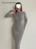 European Style Elegant Round Neck Long Sleeve Slim Fit Bodycon Dress
