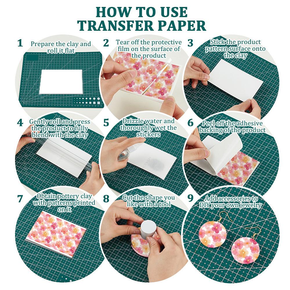 24 Sheets 6 Styles Ceramics Clay Water Transfer Paper Underglaze Transfer Decals for DIY Earrings Pendants Hair Clip Flower 12x7cm 4 sheets/style
