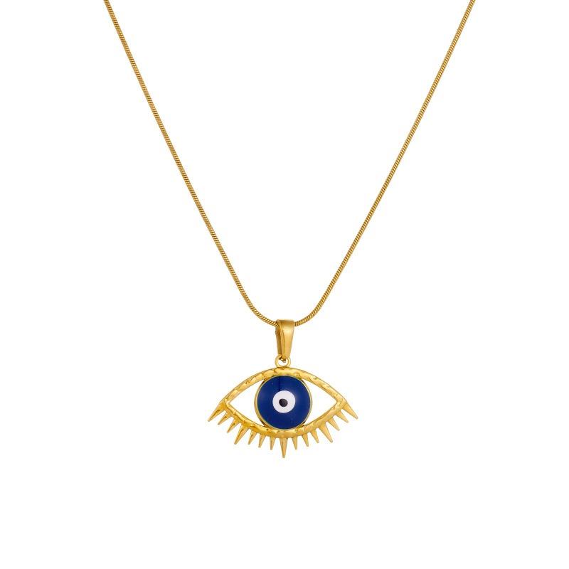 Gold Plated Stainless Steel Evil Eye Enamel Pendant Necklace for Women