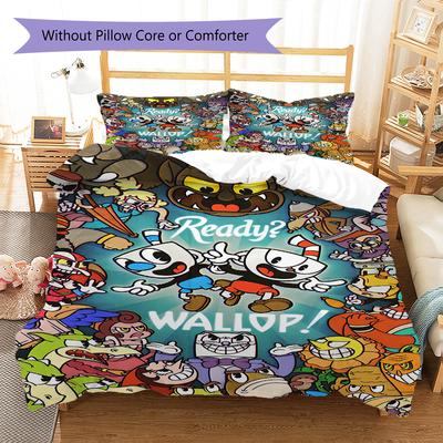Cuphead Pattern Bedding Quilt Set Quilt Cover Pillowcase Home Decoration Birthday Gift (1 * Duvet Cover + 2 * Pillowcase, Without Core)