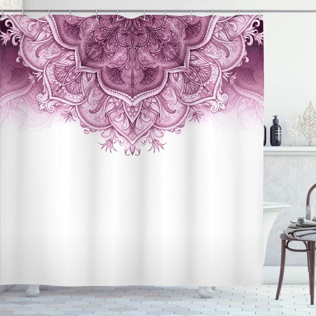 Moroccan Shower Curtain,Floral Art Vintage Style Eastern Architectural Elements Oriental Pattern,Cloth Fabric Bathroom Decor Set
