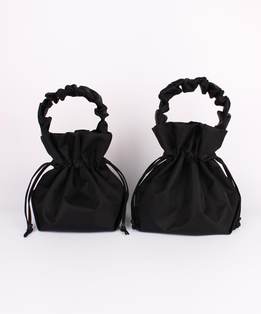 A By A Black Shirred Nylon Waterproof Bucket Bag
