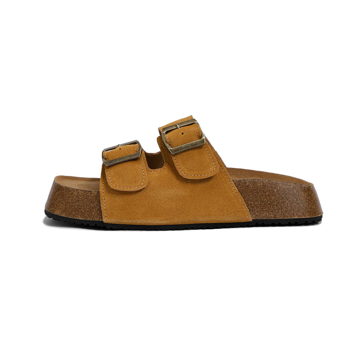 

Тапочки Bocken из натуральной кожи женские с толстой подошвой и широким носком, двухрядные пряжки, нескользящая пляжная обувь, летняя одежда для улицы, сандалии Bocken, тапочки 40 жёлтый