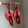 Exaggerated Acrylic Irregular Chain Pendant Earrings For Women Personality Red Large Circle Spliced Earrings