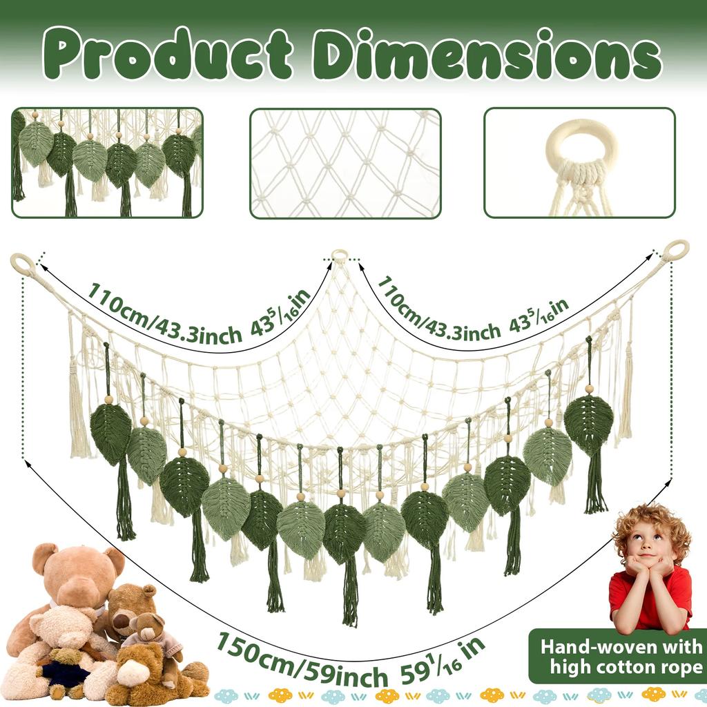 Amaca per Giocattoli Amaca in Peluche a Grande Capacità con Nappa a Foglia Intrecciata a Mano hOrganizzatore Angolare per la Conservazione dei Giocattoli