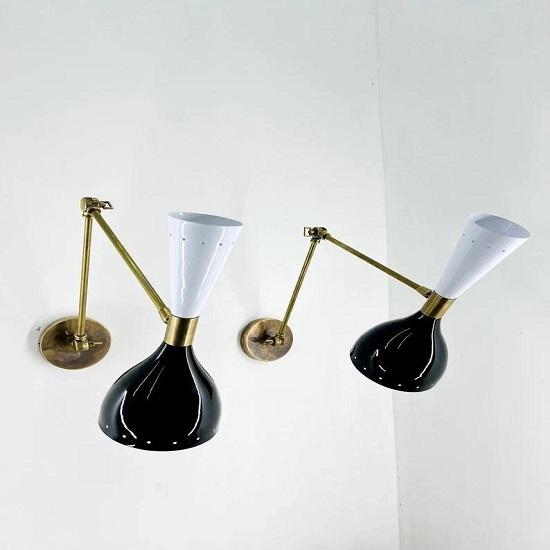 Pair of Brass Stilnovo Modern Diabolo Wall Sconces – Contemporary Wall Lamp Fixtures