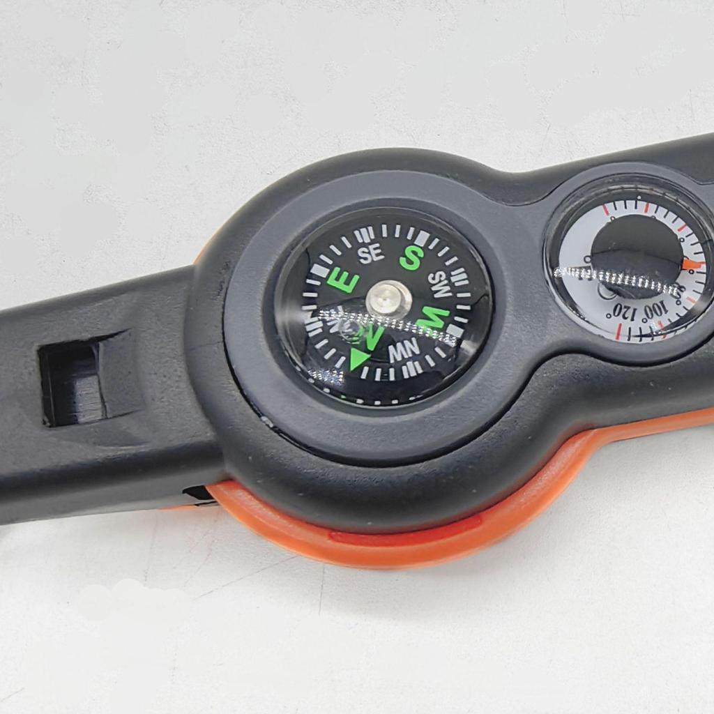 Multifunctional 7-in-1 Survival Whistle with LED Light, Thermometer, and Compass