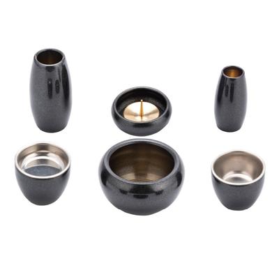 Silma Black and Gold Buddhist Altar Set, 6-Piece Set, 2.0-inch, Modern Copper and Brass, Round and Cute Mini Buddhist Altar Set (Silma 6-Piece Set,