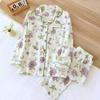 2026 Spring and Autumn Women's Pajama Set 100% Cotton Crepe Long Sleeved Pants Two Piece Cute and Sweet Home Fury Set Ladies