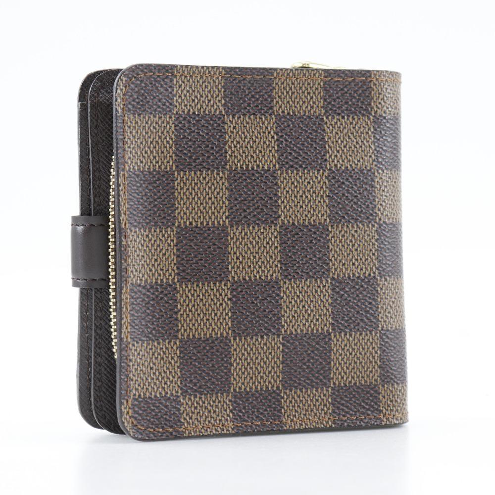 Louis Vuitton Compact Zip Bi-Fold Wallet M61668 Brown Damier Canvas Women Used