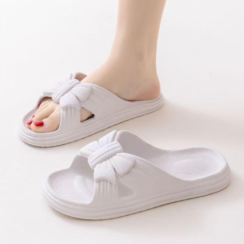 Women's Summer New Bow Flat Sole Slippers Open Toe Thick Sole Light Non Slip Home Slippers Bathroom Slippers Outdoor Slippers