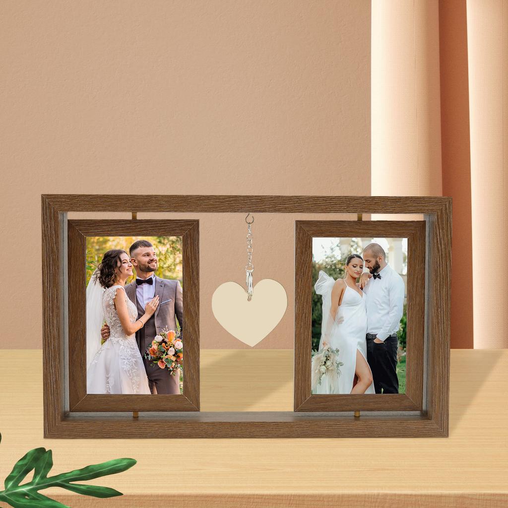 1Pc/2Pcs Rotating Picture Frame Double Sided Rotation Wedding Photo Frame Vertical Display Wedding Presents for Couples Bride