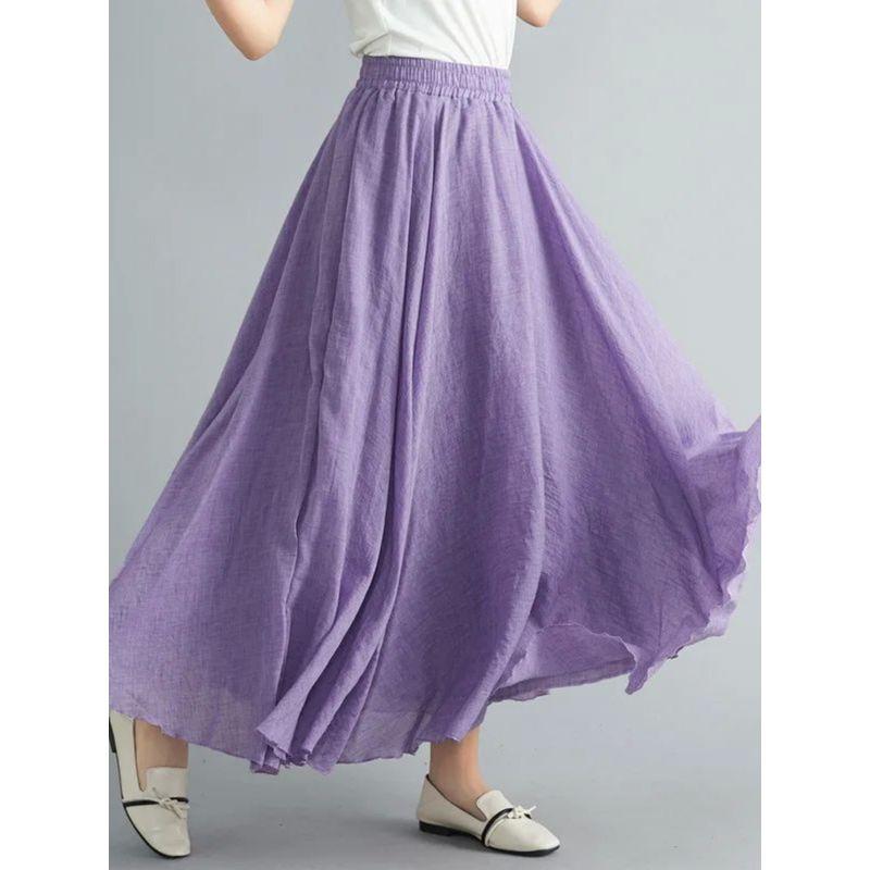 Cotton and Linen Elastic Waist Skirt Plus Size Cotton and Linen Women's Elastic Waist Skirt