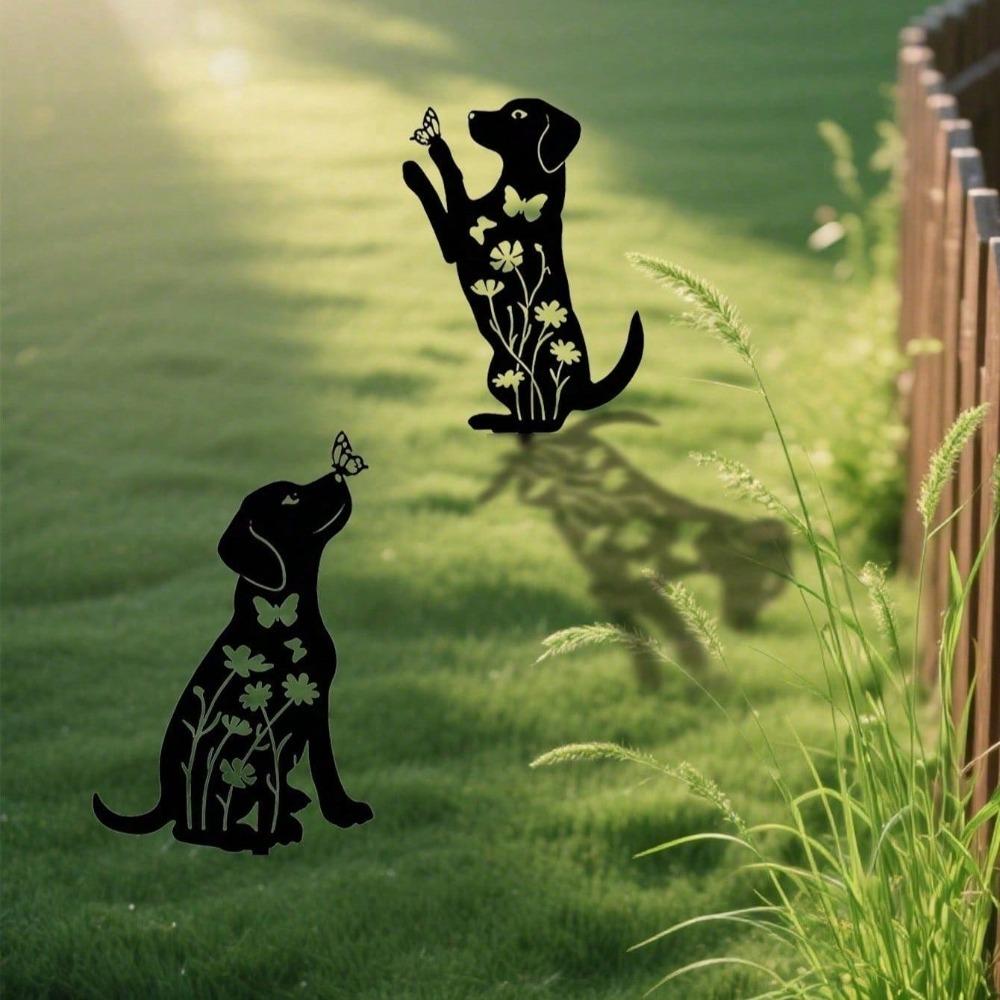 2-Pack Metal Dog Garden Stakes, Puppy Shape Outdoor Yard Art, Weather-Resistant Lawn Decor for Pet Lovers, Unique Gift for Dog Owners