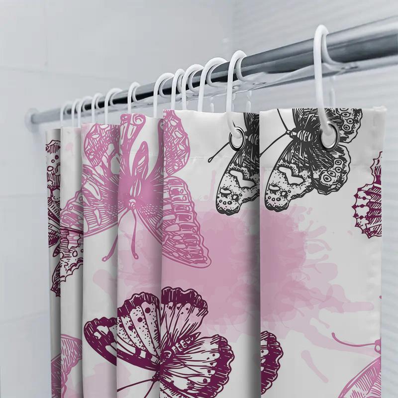 Vintage Butterfly Bath Mat Design Printed Shower Curtain Waterproof Decorative Bathroom Supplies Pink Butterflies Edition