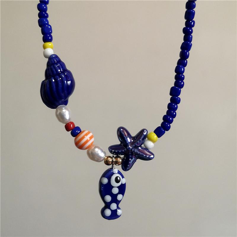 Collar Gargantilla de Cuentas con Colgante de Pez y Estrella de Mar de Cerámica Colorida de Verano para Mujer Accesorios de Joyería Romántica Boho de Playa