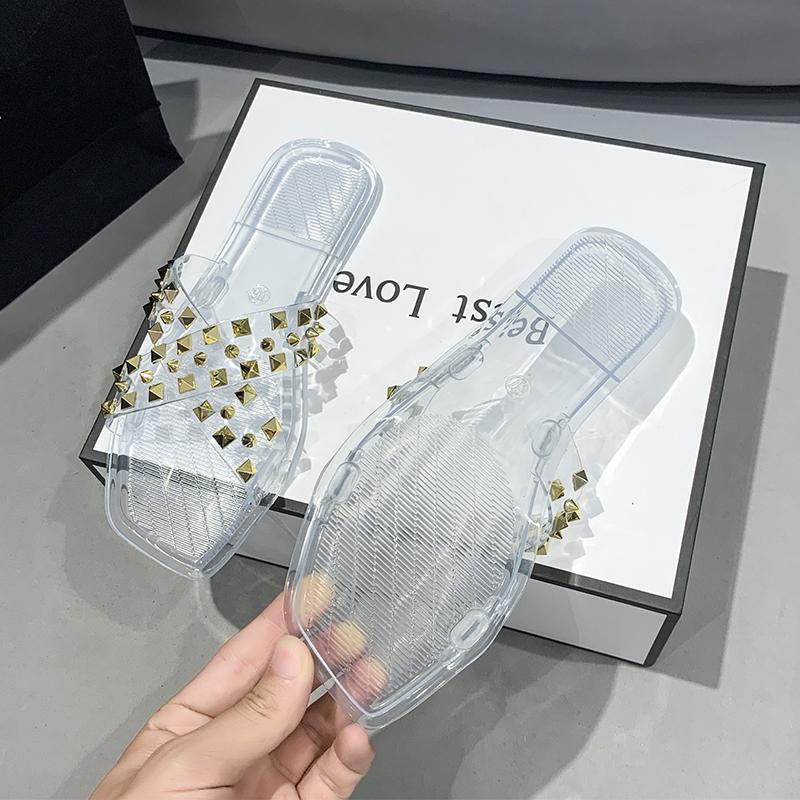 Mode 2025 Nouveau Style d'Été Confortable Rivets Anti-Dérapant Mode Résistant à l'Usure Décontracté Sexy Bout Ouvert Bouche de Poisson Pantoufles pour Femmes