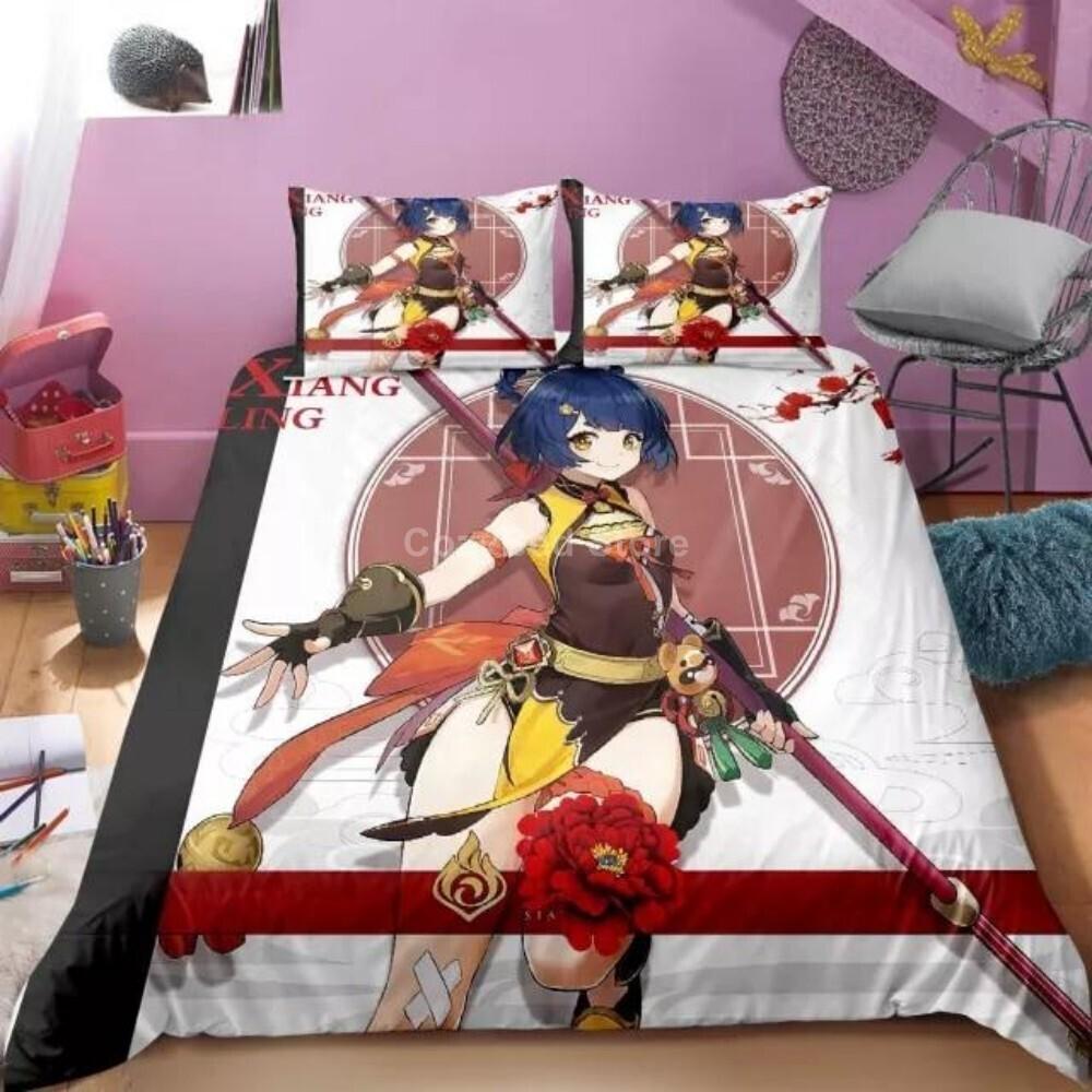 Genshin Impact Sleep Bedding Collection Cartoon Anime Bedspread Cover Single Size Size Double Size Size Kids Boys Luxury Three-Dimensional Bed Linen