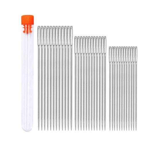 

1 Набор Иглы с большим ушком Иглы для шитья из нержавеющей стали с прозрачной пробиркой для хранения Ассорти размеров Острые иглы для ручного шитья Вышивка Кожа C