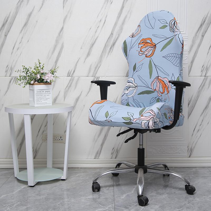 1 Pcs Office Computer Gaming Chair Covers Stretch Armchair Gamer Seat Cover Flower Printed Racing Desk Rotating Slipcovers
