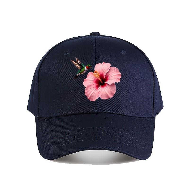 Hummingbird Hibiscus Flower Baseball Cap Adjustable Cotton Print Outdoor Casual Adjustable Hat