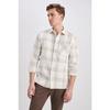 Modern Fit Polo Neck Long Sleeve Checked 100% Cotton Shirt