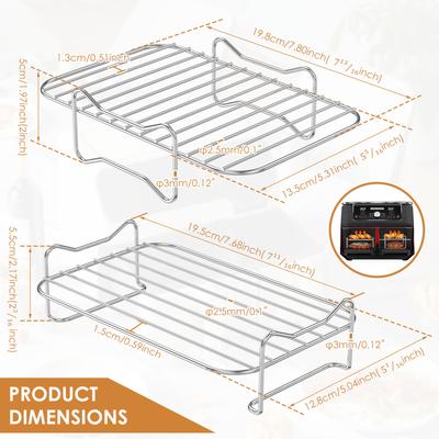 1/2Pcs Air Fryer Rack Portable Meat BBQ Grill Rack 304Stainless Steel Air Fryer Accessories for 8.5L-10L Dual Air Fryer and Oven