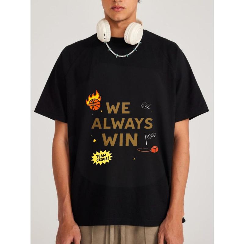 

Белая футболка Мы всегда побеждаем Баскетбол Принт пламени и звезд для повседневной носки XXXXL чёрный