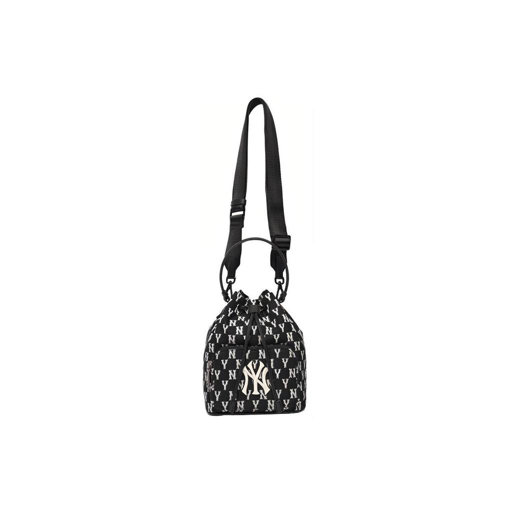 MLB Monogram Series Vintage Floral Print Letter Logo NY Yankees Polyester Bucket Bag Unisex Bags Black 3ABMS012N-50BKS