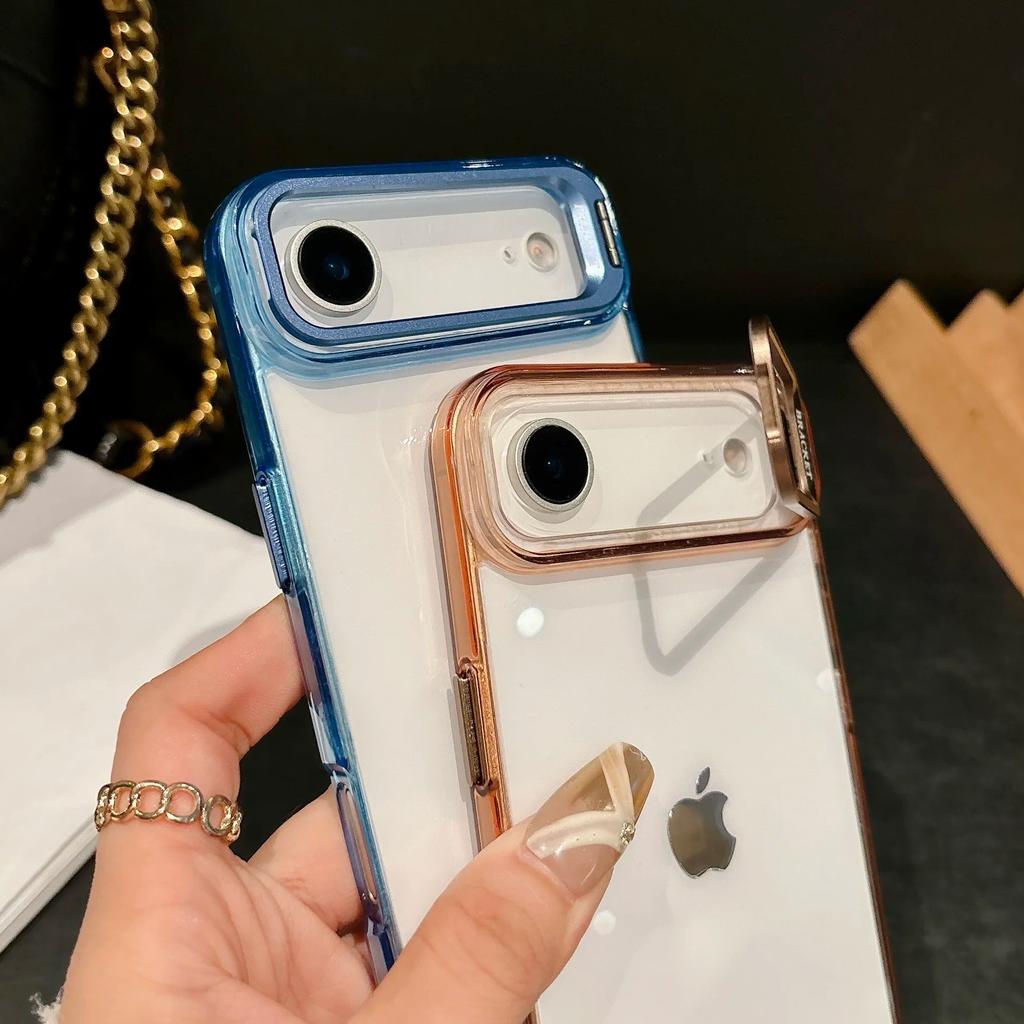 Crystal Transparent Metal Lens Holder Case For iPhone 17 Air 16 16E 15 14 13 12 Plus Pro Max Camera Bracket Protection Covers