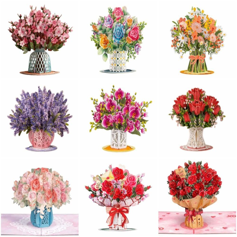 Lavender 3D Pop Up Flower Bouquet Card Romantic Wedding Blessing Card  Mothers Day