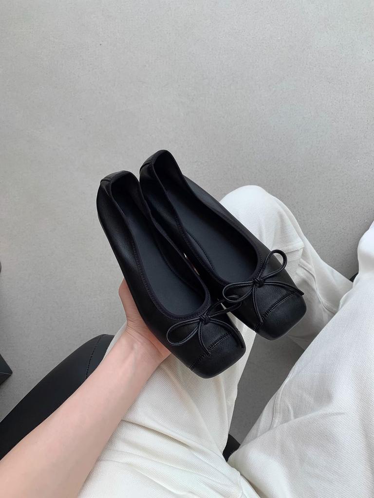 Grape Mother Huizhou Women's Shoes Summer Women's 2025 French Style Not Tired Feet Single Shoes Thick Sole Inner Height Increase Square Head Flat Sho