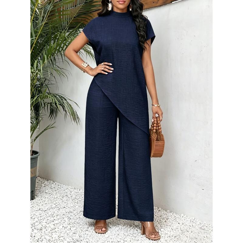 BFCCQB Women's Fashion Casual Short Sleeve O-Neck Pants Suits