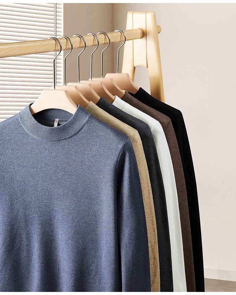 Men's Heavyweight Half-High Collar Velvet Sweater - Thick, Warm, Knitted Base Layer for Winter