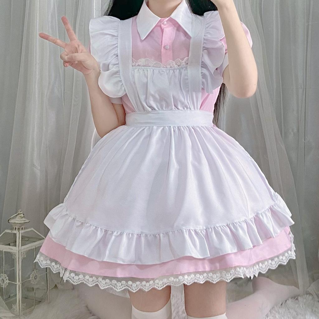 Black and White Maid Dress Short Sleeve Cute Soft Girl Dress Sexy Cat Woman Uniform Suit