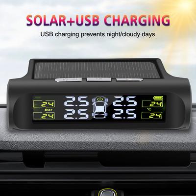 Solar TPMS Digital Display Car Tire Pressure Monitoring System Tyre Temperature Monitor Auto Security Alarm 4 TPMS Sensors