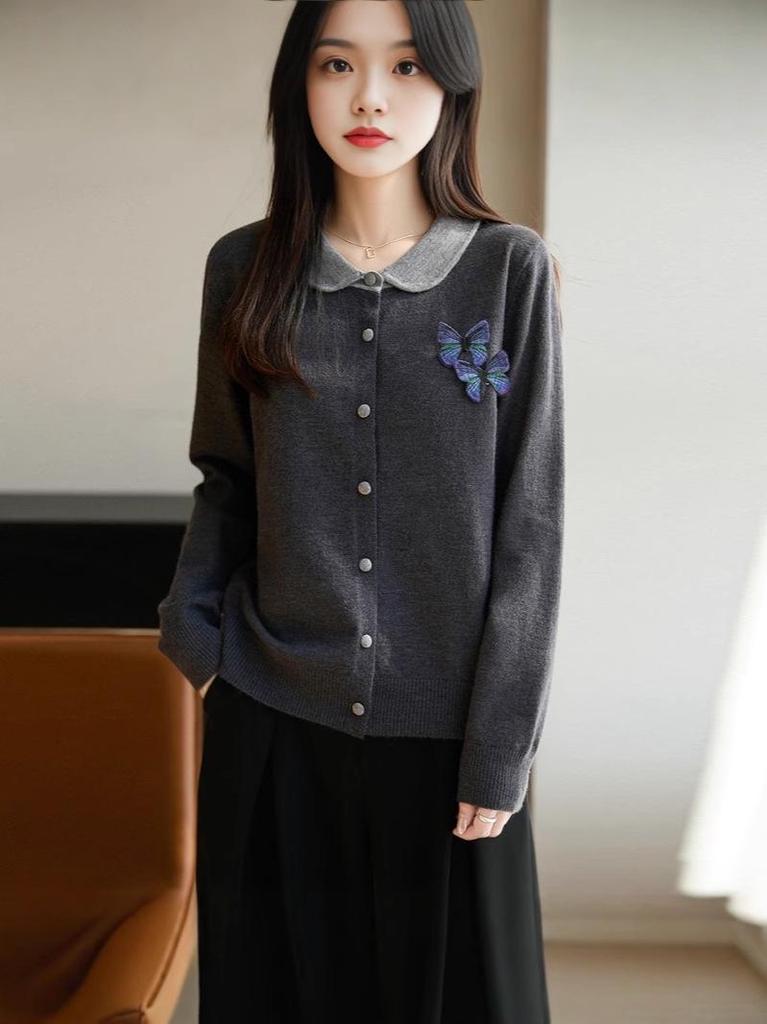 Doll Collar Women's Knit Cardigan - Versatile, Stylish, Loose Wool Coat for Autumn/Winter