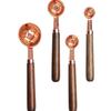 Gold-Plated Stainless Steel Measuring Cups & Spoons with Solid Wood Handles and Scale Markings for Baking.
