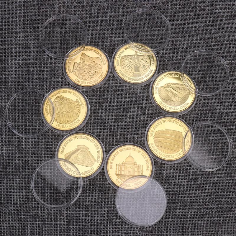 7PCS Seven Wonders Challenge Gold Badge, World Architecture Memorial Gold Coin Decoration Collection