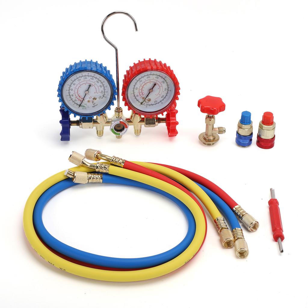 AC Manifold Gauge Set, HVAC Refrigerant Charging Kit for R134a R22 R12 R502, Dual Gauge Automotive and Home AC