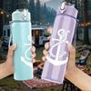 1PC Anchor Vintage Nautical Line Print 750ml Color Plastic Sports Water Bottle Leakproof Flip Straw Lid Suitable for Sports Office Home Use