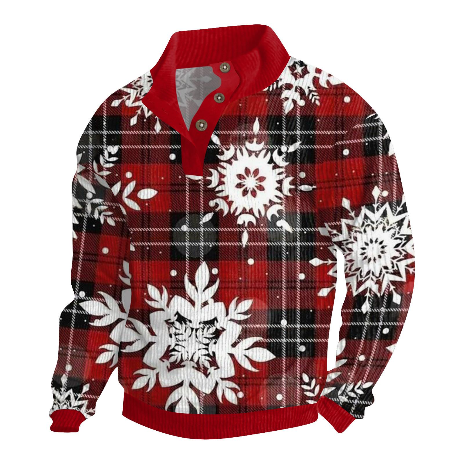 

Мужская рождественская хлопковая рубашка-пуловер с длинным рукавом для активного отдыха, винтажная вельветовая рубашка с воротником-стойкой и пуговицами, повседневная толстовка с рождественским принтом L