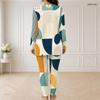 Women Plus Size Printed Two Piece Set Front Zip Long Sleeve Longline Top Fitted Pants