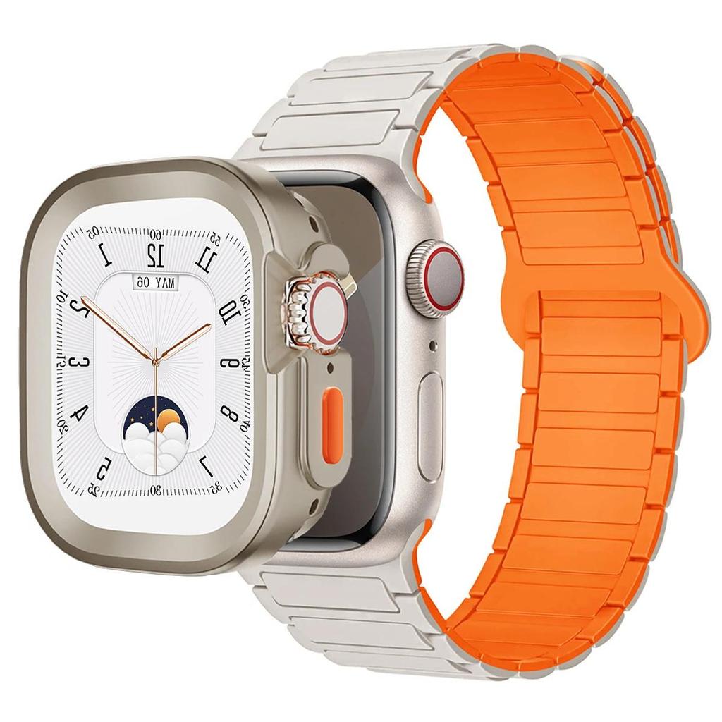 Magnetic Loop+silicone case for Apple Watch 42mm 46mm 44mm 40mm 49mm 45mm 41mm iWatch Series 11 SE 3 Ultra 3 10 9 8 7 6 5 Strap