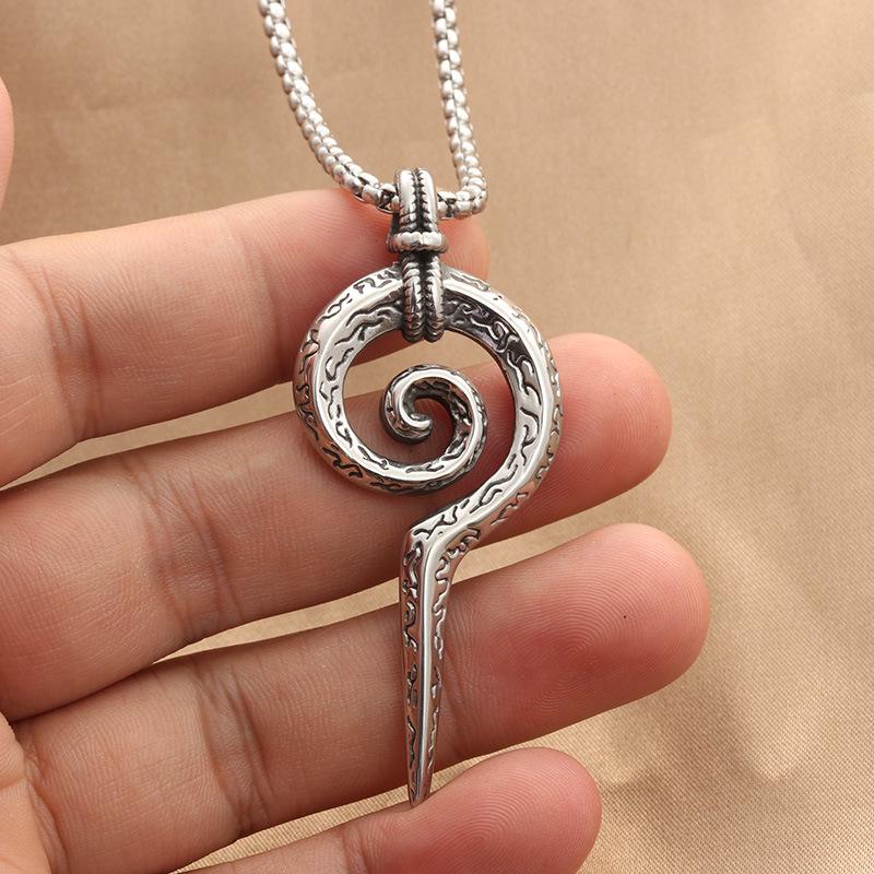 

European-American Stainless Steel Snake Scepter Pendant - Mayan Totem Punk Necklace for Men