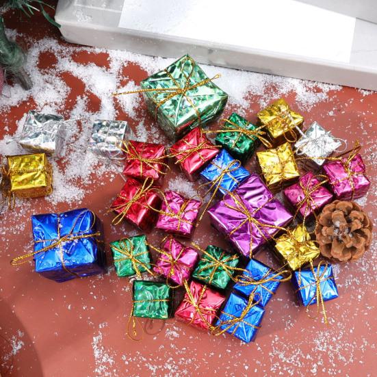 12 Pcs Christmas Shiny Mini Boxes Ornaments Miniature Gift Box Hanging Decorations for Christmas Birthday Wedding Holiday Party Favors