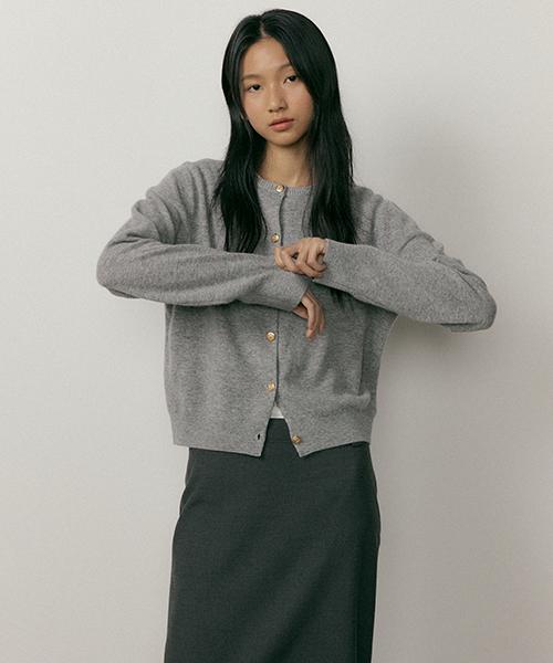 Lingseoul Gold Button Knit Cardigan-Gray
