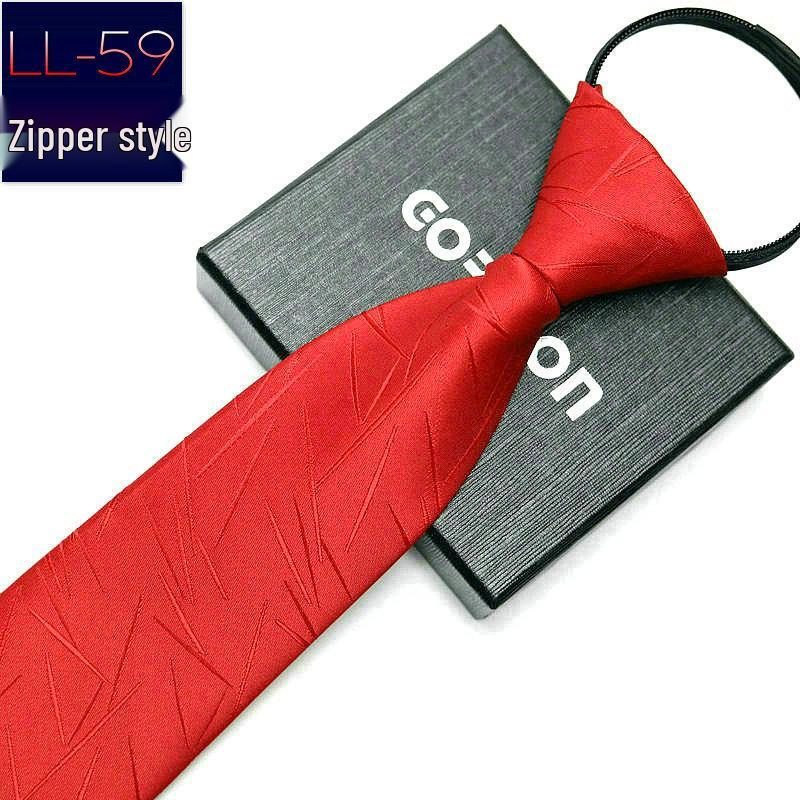 Men's No-Iron Zipper Striped Formal Tie with Logo, 8cm