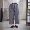 Sommer karierte Baumwoll-Leinen Damen Karottenhose - Schwarz & Weiß, Elastischer Bund, Lockerer Schnitt